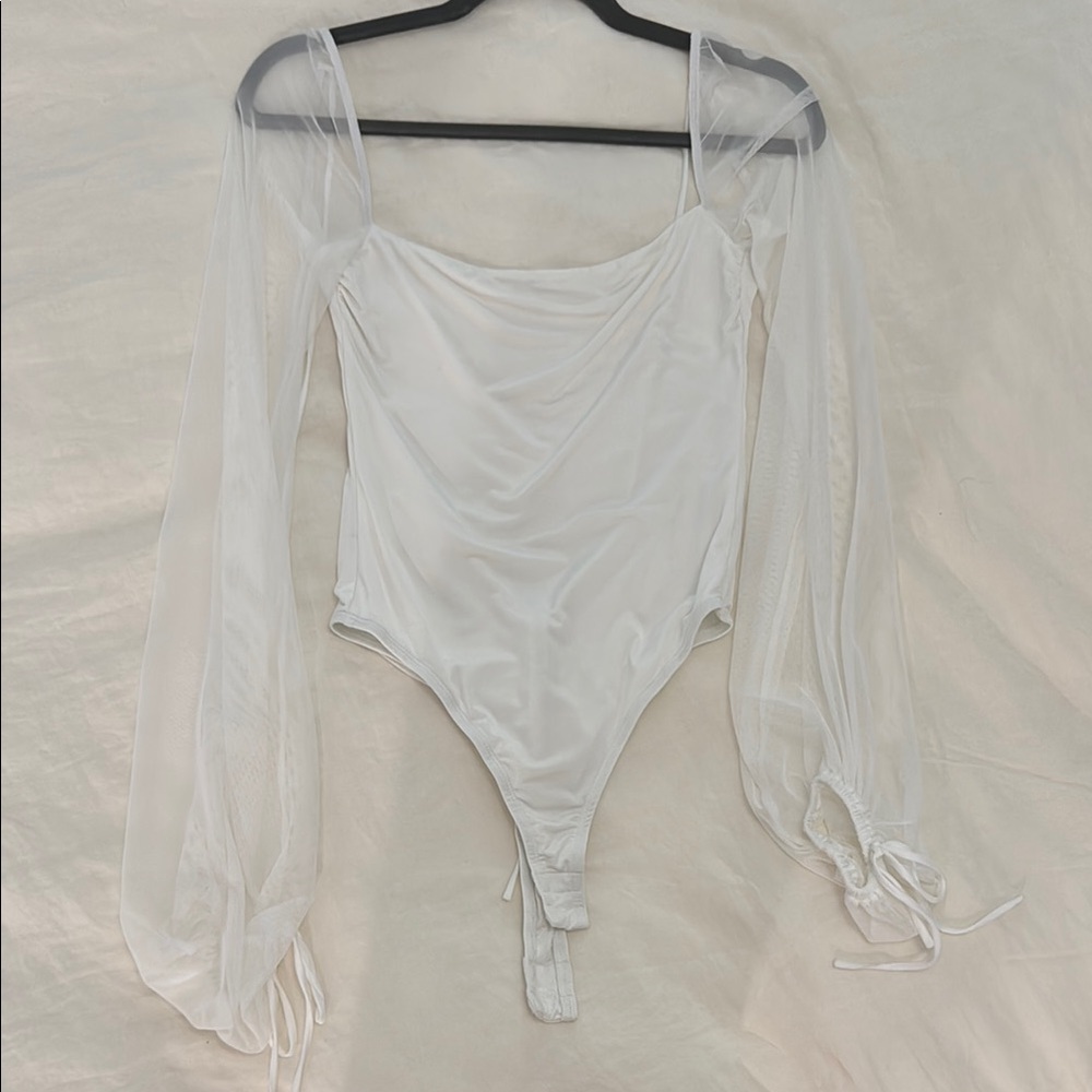Lucy in the Sky White Ruched Tie Front Bodysuit